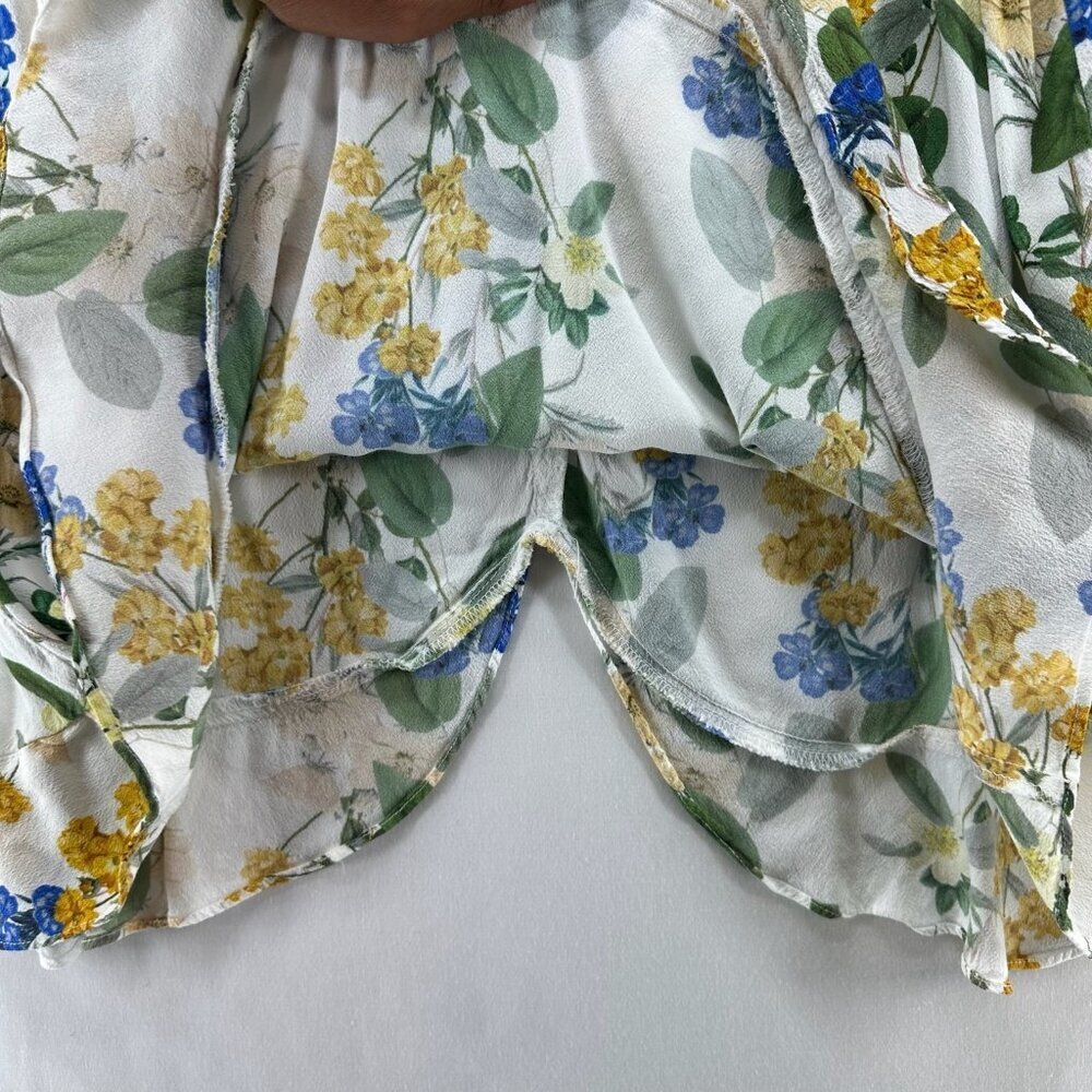 Karen Kane Ruffle Hem Tank Top Women M Round Neck Sleeveless Floral White Yellow - Picture 9 of 10